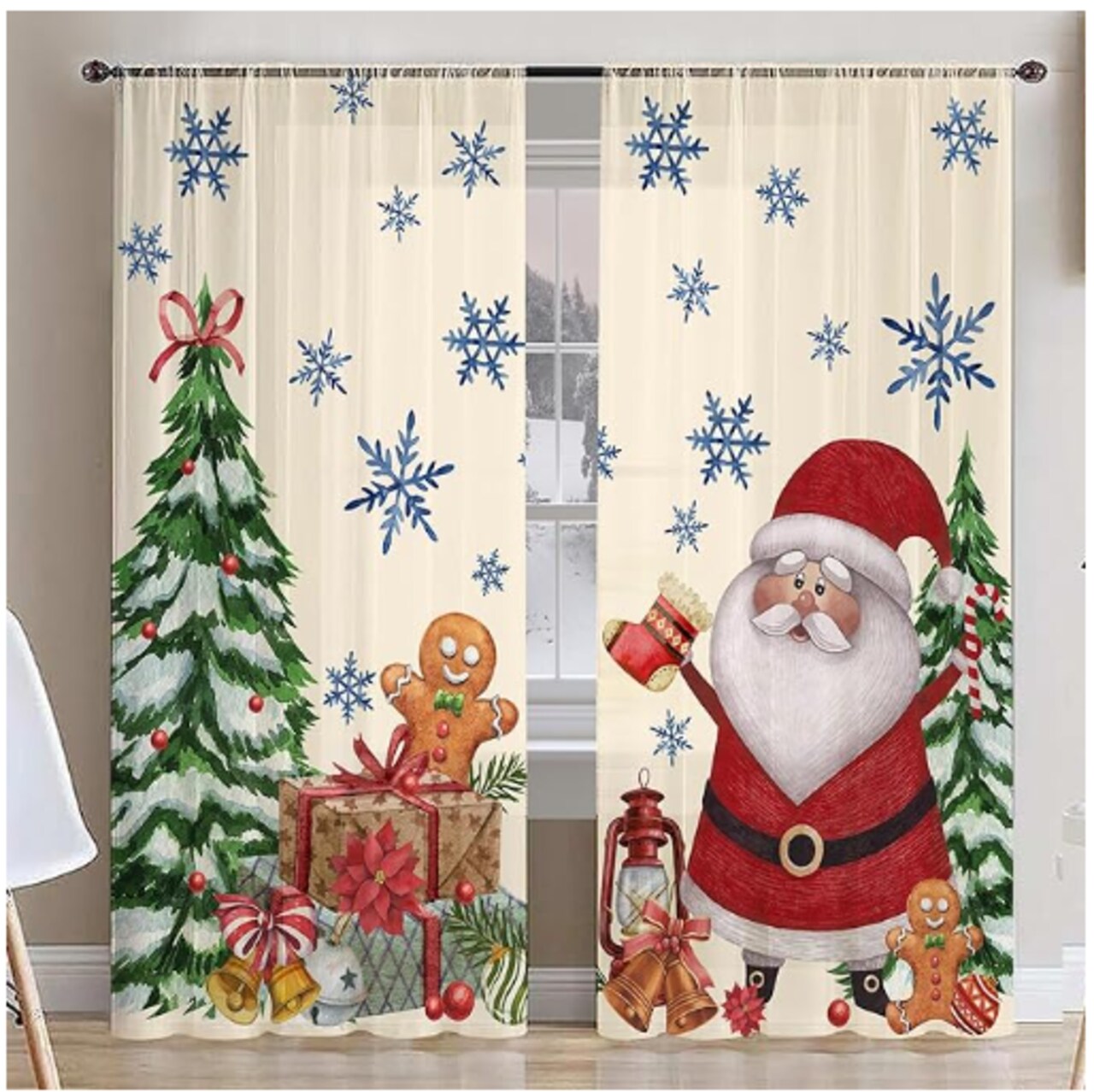2 Pack Christmas Curtains for Living Room 52x84 inch with Christmas Tree and Santa Claus